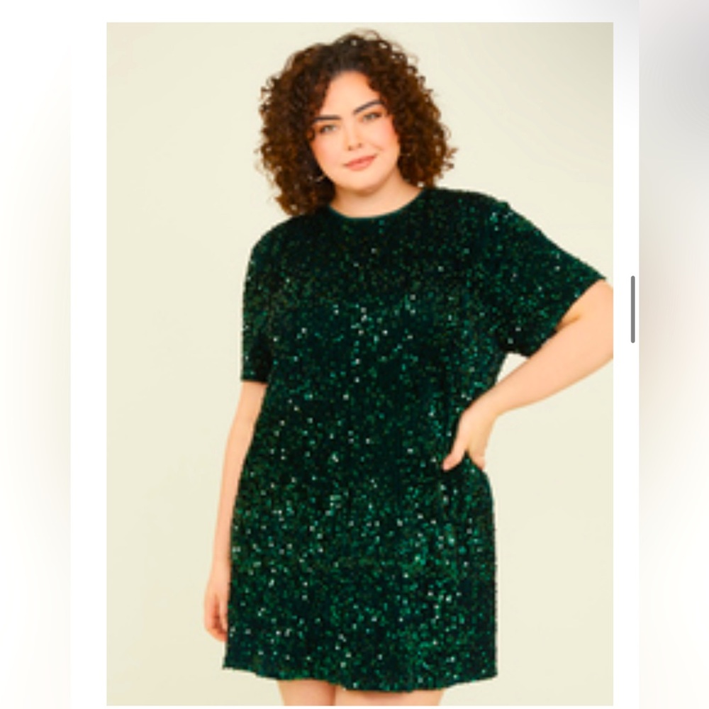 Arula Green Sequins Shirt Dress